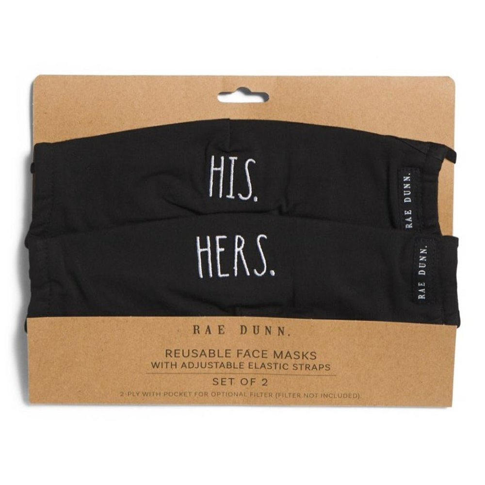 Rae Dunn His Hers Reusable Face Masks‎ Black NEW